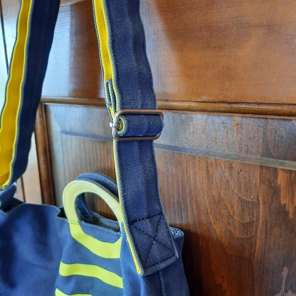 Anello Limited Edition top handle crossbody blue yellow canvas tote bag - Picture 5 of 12